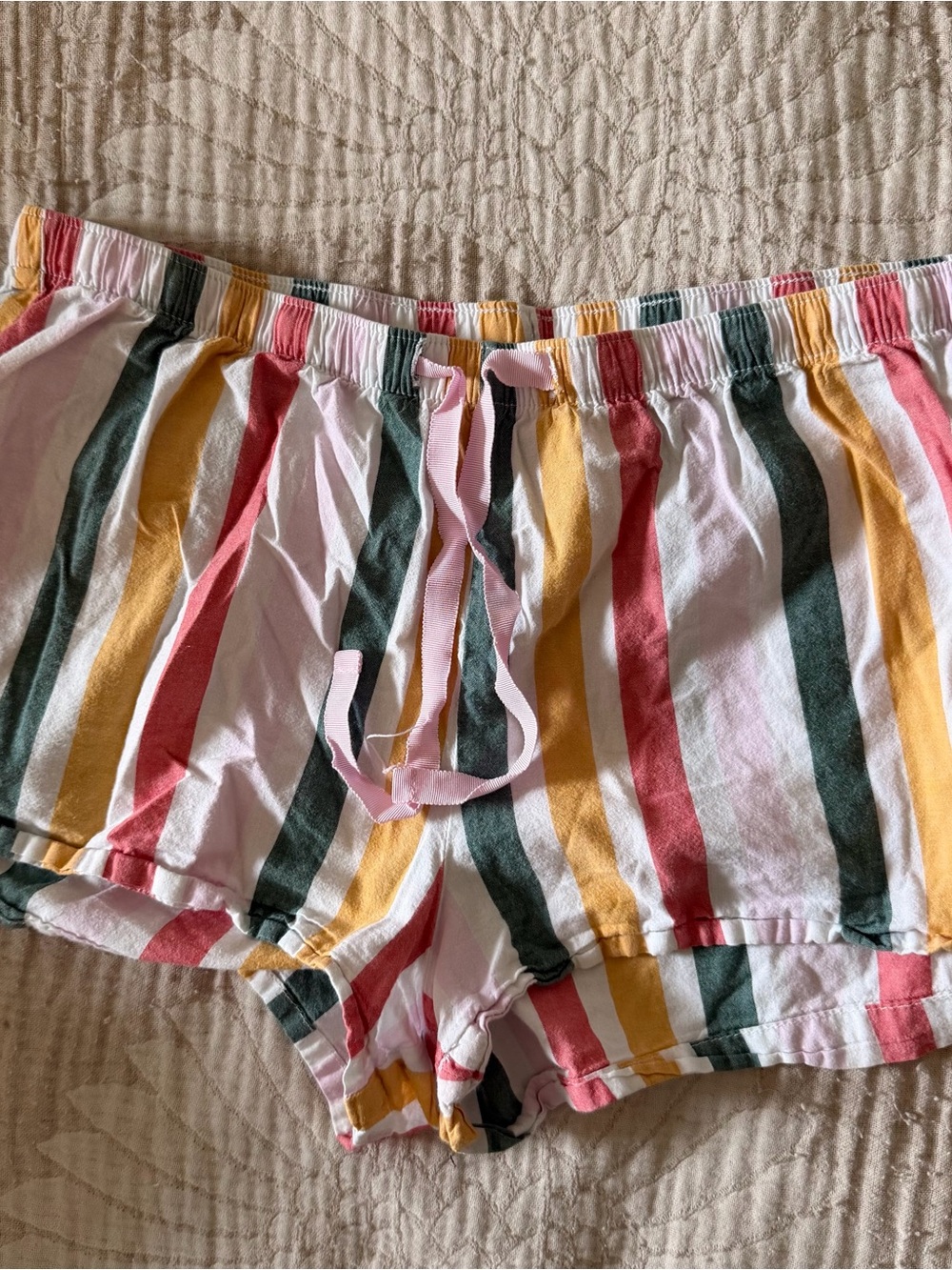Old Navy Multicolor Vertical Stripe Pajama Shorts - Pink, Mustard & Green